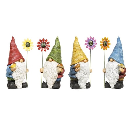 Alpine Alpine Polyresin Multi-color 10 in. Gnome with Flower Statue, PK4 WQA1380ABB
